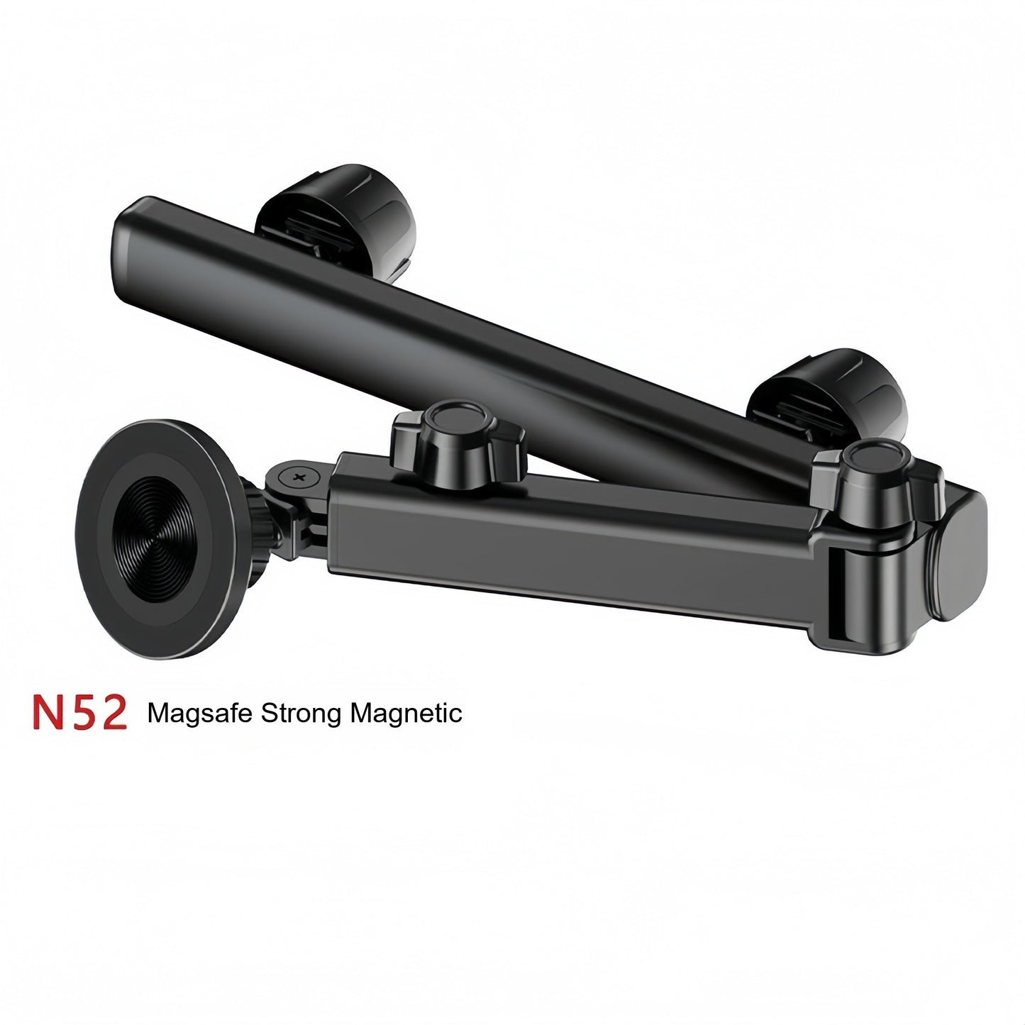 Car back seat tablet/phone holder, retractable and adjustable, for car headrests.