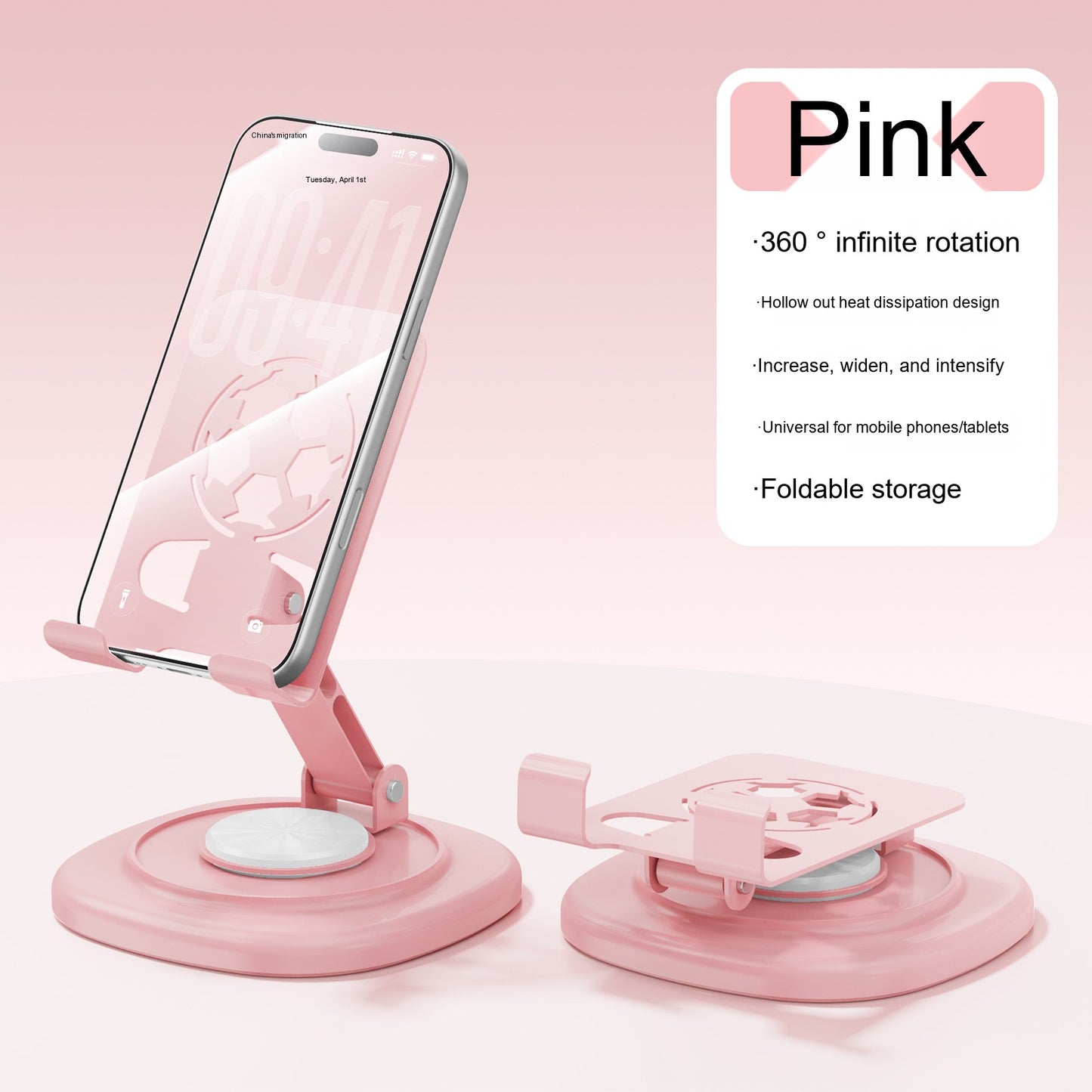 All-Metal Desktop Phone Stand, Multi-functional 360° Rotatable Foldable Lazy Phone/Tablet Universal Support Stand