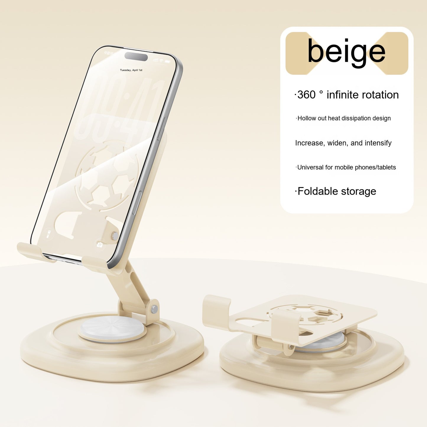 All-Metal Desktop Phone Stand, Multi-functional 360° Rotatable Foldable Lazy Phone/Tablet Universal Support Stand