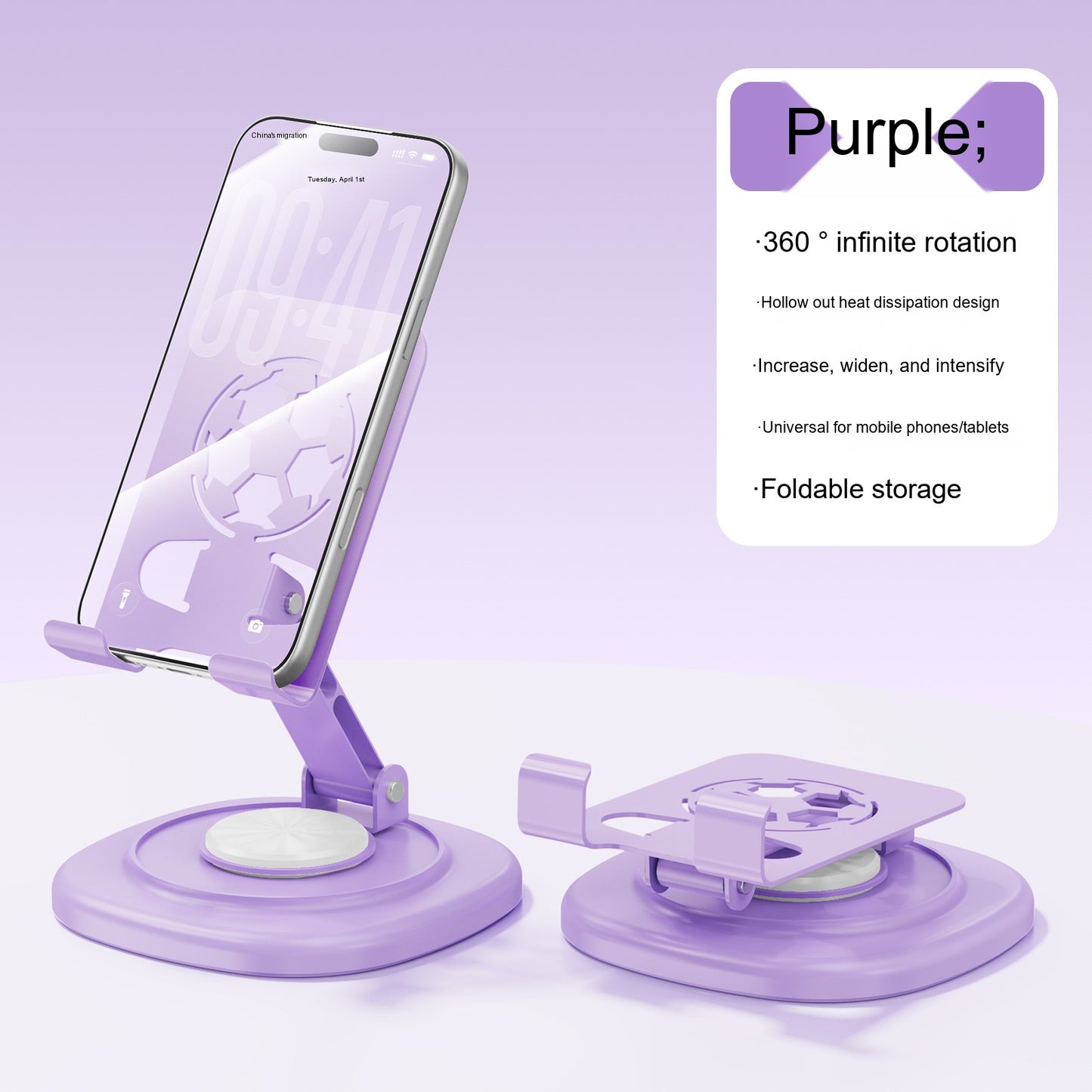 All-Metal Desktop Phone Stand, Multi-functional 360° Rotatable Foldable Lazy Phone/Tablet Universal Support Stand