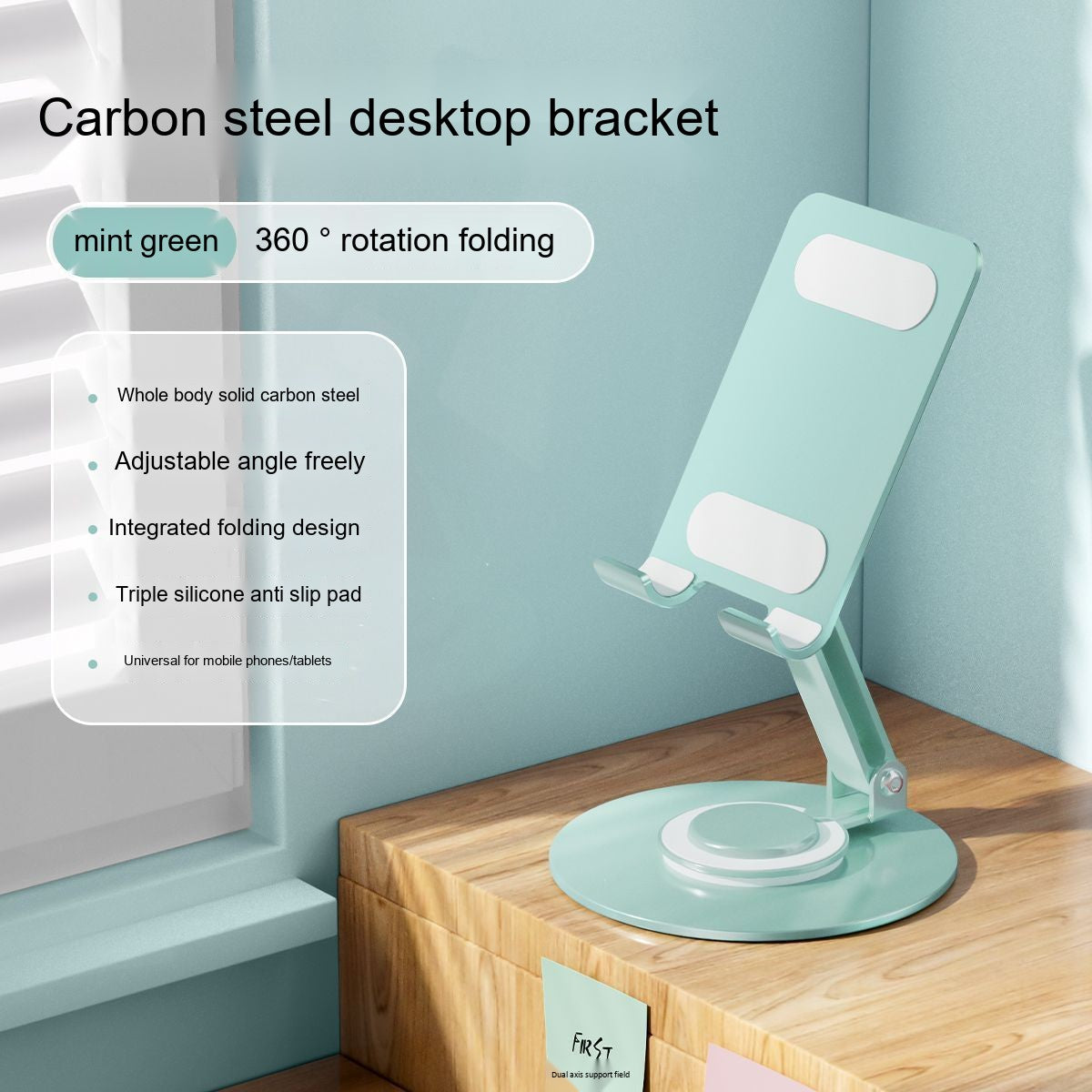 All-Metal Desktop Phone Stand, Multi-functional 360° Rotatable Foldable Lazy Phone/Tablet Universal Support Stand