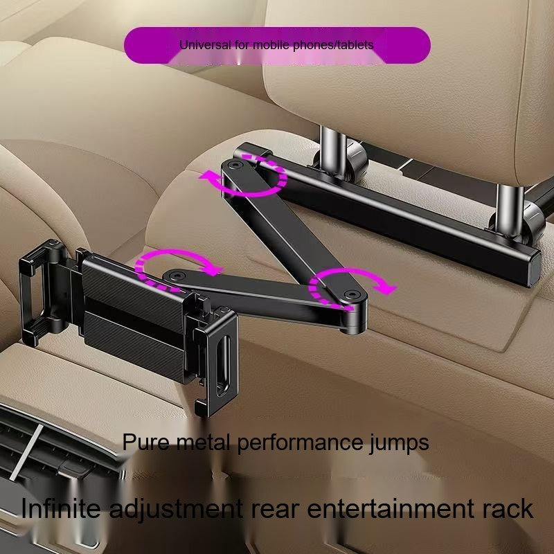 Car back seat tablet/phone holder, retractable and adjustable, for car headrests.