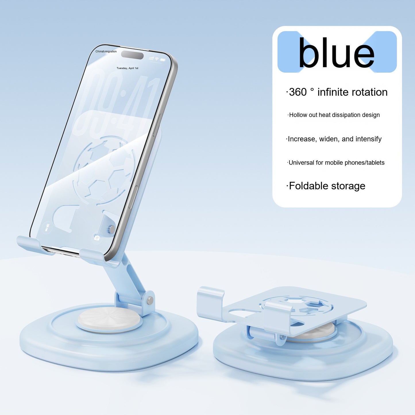 All-Metal Desktop Phone Stand, Multi-functional 360° Rotatable Foldable Lazy Phone/Tablet Universal Support Stand